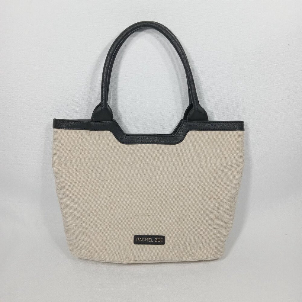 RACHEL ZOE Natural Beige Canvas Tote Shoulder Hand Bag